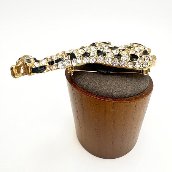 Gold Tone White Crystal & Black Enamel Giraffe Brooch Size 3.5" Length - Picture 5 of 11